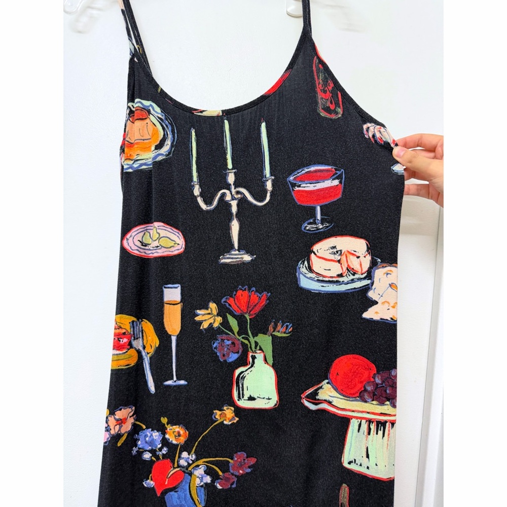 Lisa Says Gah Caviar Set The Table Sofia Slip Dress Food Print Black Candle M - Picture 5 of 14